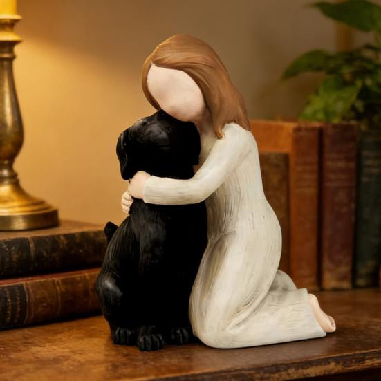 Yousheng Engel-Skulptur Harz-Mädchen mit Hund in Schwarz als handbemalte Figur für Wohnzimmer und Schlafzimmer - Bild 3