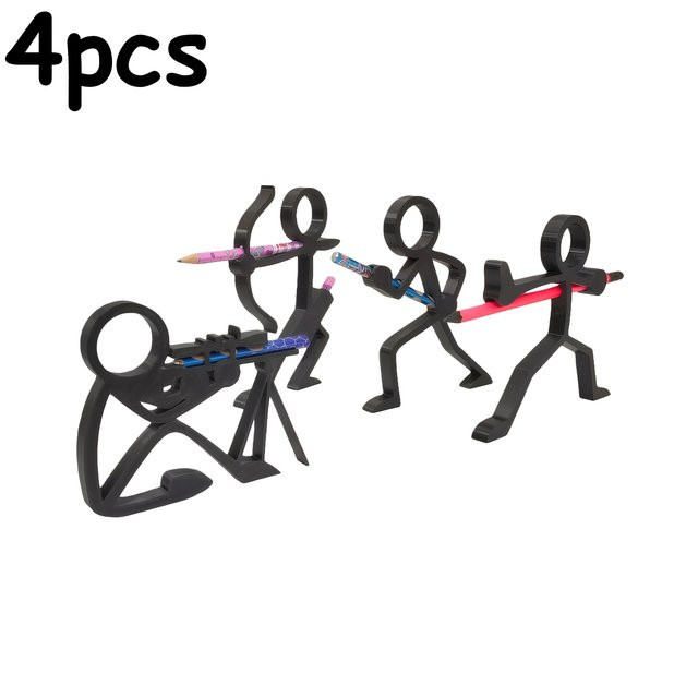 4er-Set 3D-gedruckte Stick-Figuren-Bleistifthalter in Schwarz aus Kunststoff als dekorative Stiftbehälter und Desktop-Ornamente - Bild 1