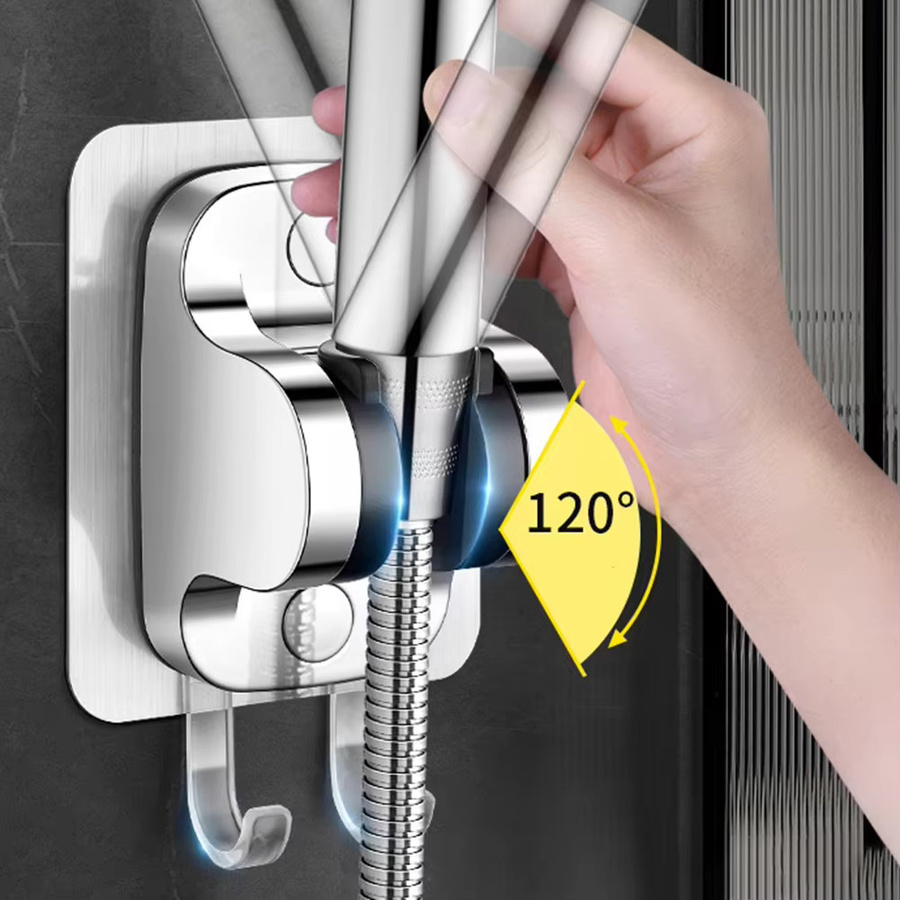 IOUHAPPY Duschkopfhalter für die Wandmontage mit Haken in Chrom Silber ohne Bohren - Bild 4