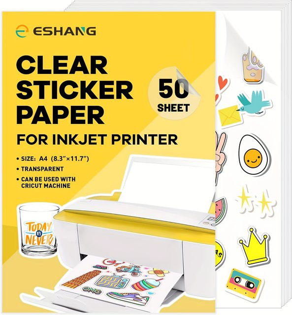ESHANG Transparentes Aufkleberpapier für Tintenstrahldrucker, 50 Blatt, A4, Farbe: Transparent - Bild 1