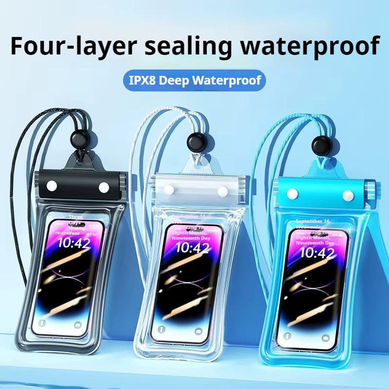 Wasserdichte Handyhülle PKFC als universelle Unterwasser-Trockentasche für iPhone, Huawei, Xiaomi und Samsung in Blau und Transparent - Bild 2