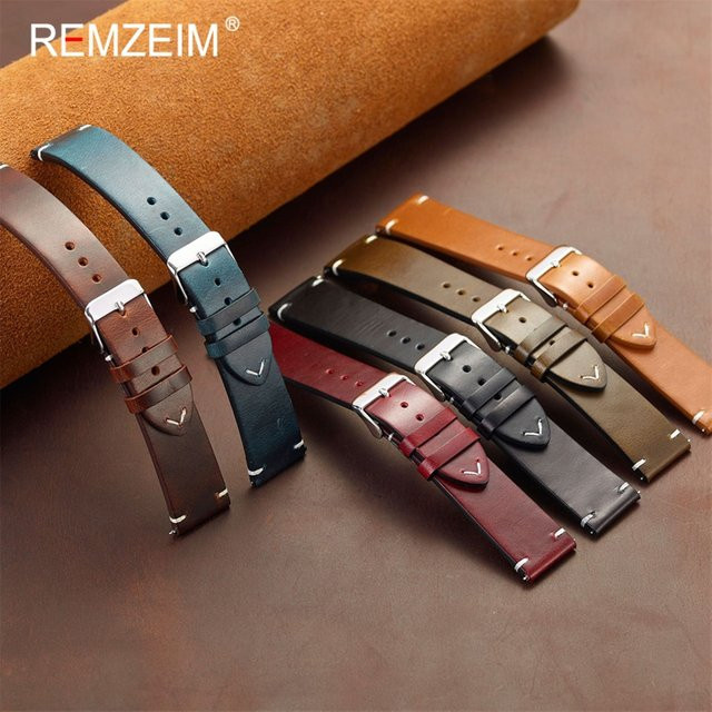 REMZEIM Uhrenarmband Leder, Silber, Unisex, 18 mm, 20 mm, 22 mm - Bild 1