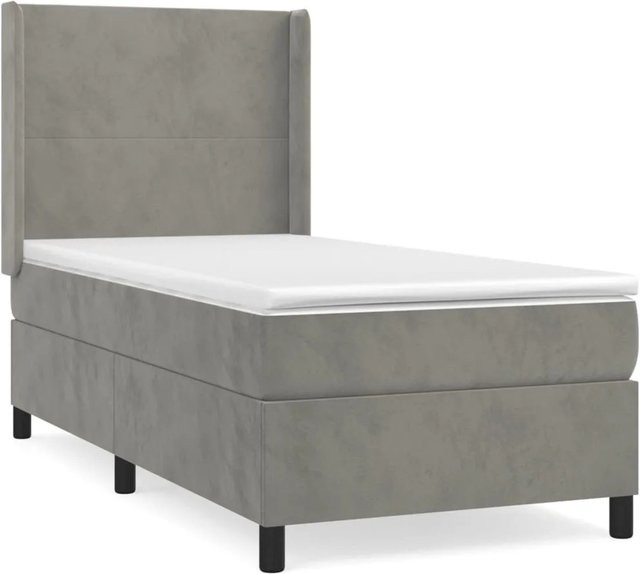 vidaXL Boxspringbett mit Matratze in Hellgrau aus Samt, Hybrid-Modell mit Taschenfederkern, B/T: 100 x 200 cm - Bild 1