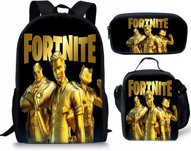 3-teiliges Fortnite Schulset mit Rucksack, Schultasche, Federmäppchen und Brotdose in Schwarz von Discover Intime - Bild 1