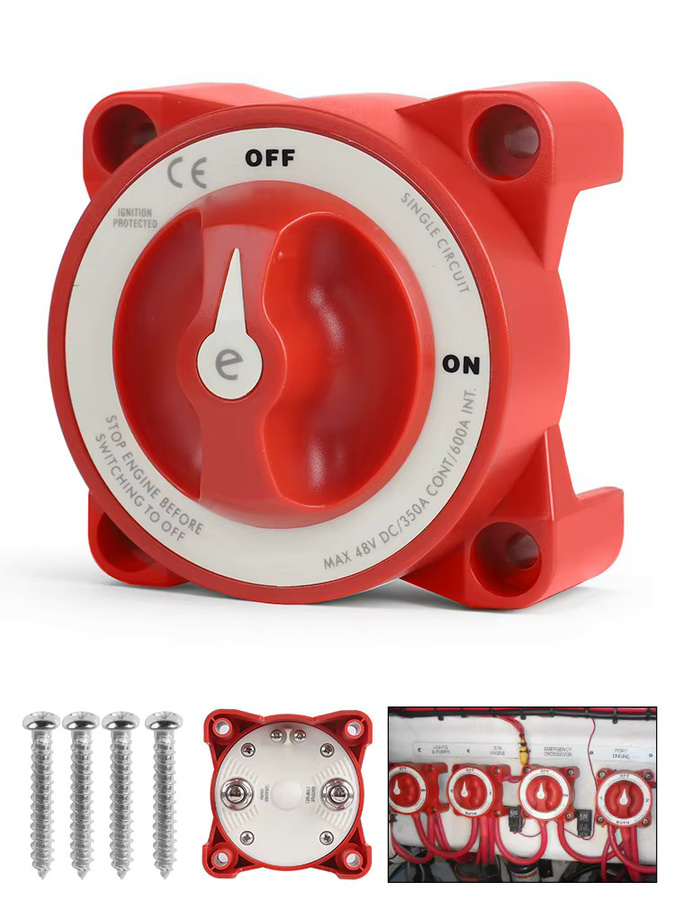 CNSPEED Marine-Einzelkreis-Batterie-Trennschalter E-Serie, rot, 12–48 V, 350–600 A, mit AFD und wasserdichtem Zündschutz - Bild 4