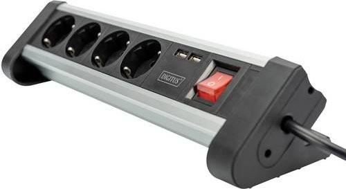 Digitus DA-70614 Office-Steckdosenleiste 4-fach mit 2x USB in Aluminium Alusilber und Schwarz - Bild 2