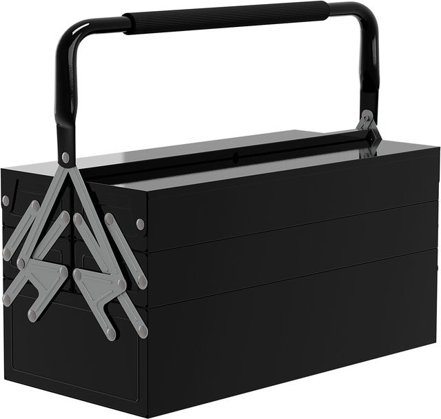 DURHAND Metall Werkzeugkasten aus Stahl mit 5 Tabletten und Griff, Schwarz, B: 45 cm, T: 20 cm, H: 34,5 cm, Aosom - Bild 1