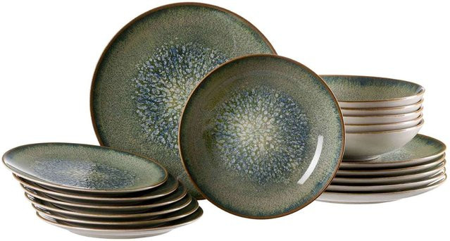 Ritzenhoff & Breker Tafelservice Verde 18er Set aus Keramik in Türkis, Braun und Grün - Bild 1