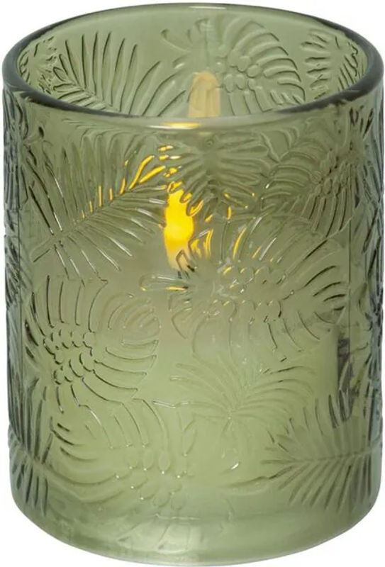 Star Trading LED Windlicht Flamme Leaf in Grün aus Glas und Wachs mit Flackereffekt und Timer, Höhe: 12,5 cm - Bild 1