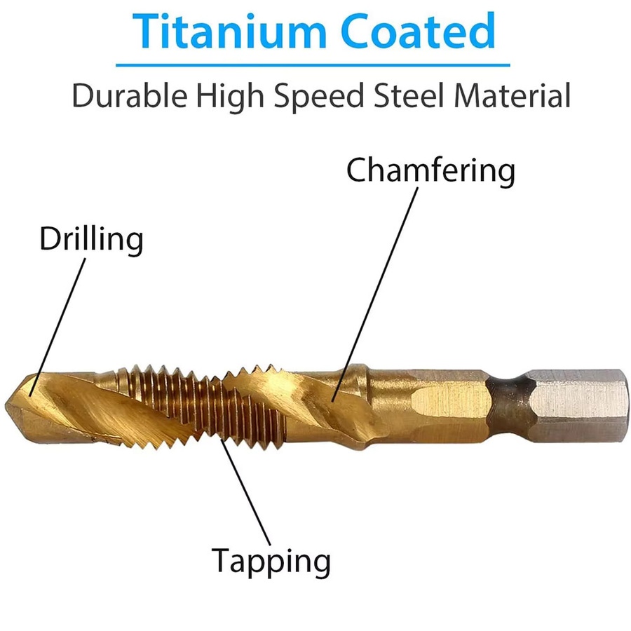 STONEGO Gewindebohrer Bits aus HSS4341 für Holzbearbeitung, Metrische Kombination M3/M4/M5/M6/M8/M10, Farbe: Gold - Bild 2