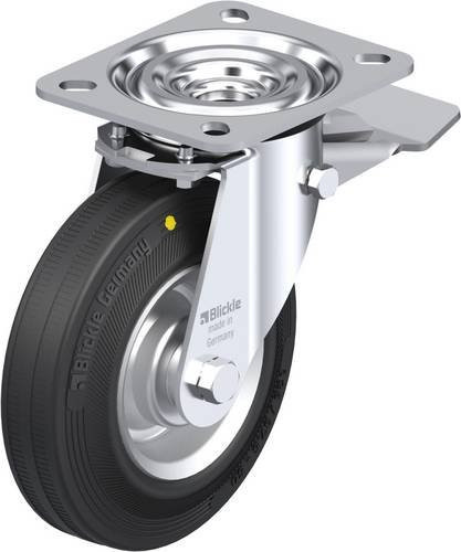 Blickle Lenkrolle L-V 125R-ST-EL mit Feststeller, Rad-Durchmesser: 125 mm, Tragfähigkeit: 100 kg, Stahl, galvanisiert, Schwarz/Silber - Bild 1