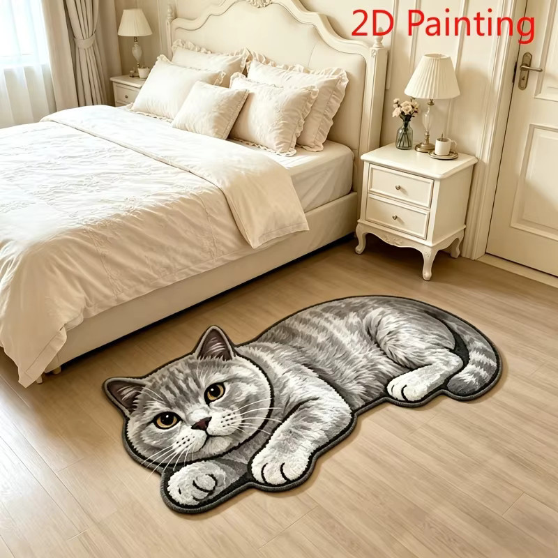 VIKAMA 2D-Teppich mit Katzen- und Alien-Motiv in Grau, rutschfest und wasserabsorbierend, B/T: 60 x 40 cm - Bild 2