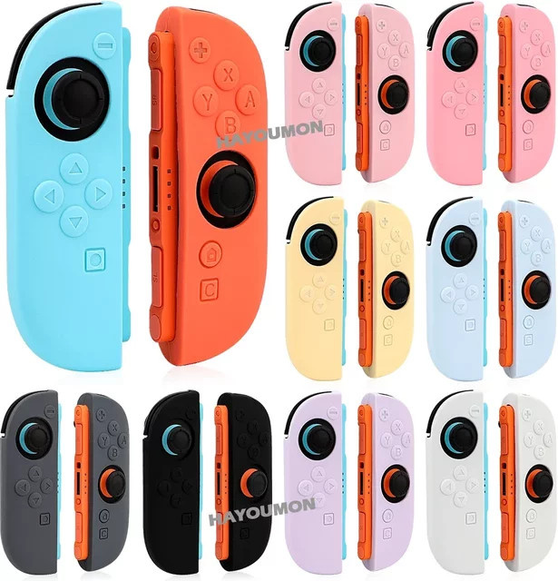 Ispoofer Silikon-Weichschutz-Aufkleber und Griffkappen für Nintendo Switch in Blau und Rot - Bild 1