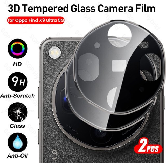 2 Stück Schwarzes 3D Gebogenes Kameraschutzglas für Oppo Find X9 Ultra 5G Handy-Objektivfolie - Bild 1
