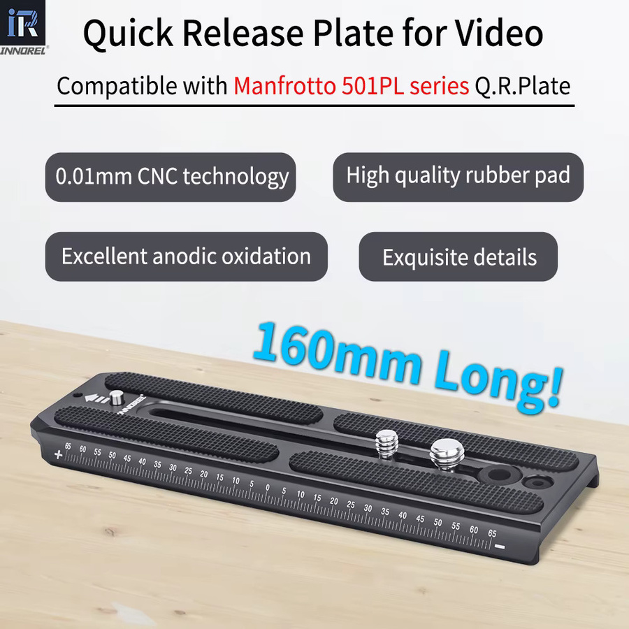 INNOREL QV160 Schnellwechselplatte in Schwarz, kompatibel mit Manfrotto 501PL Video-Flüssigkeitsköpfen, Breite: 50 mm, mit 1/4 Zoll und 3/8 Zoll Schrauben - Bild 2