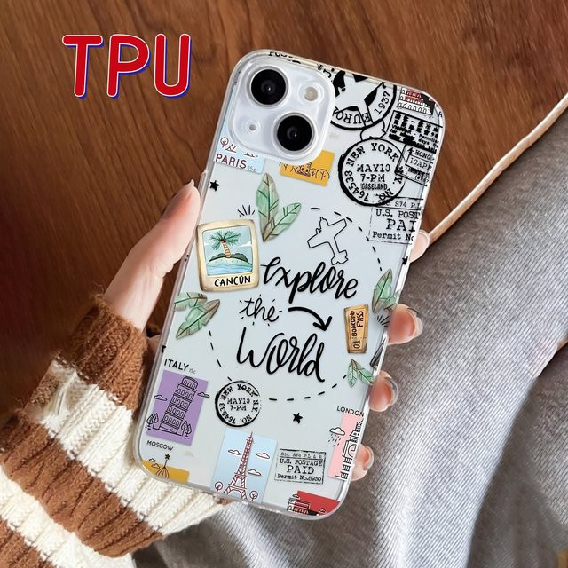 Transparente TPU-Handyhülle mit Weltreise-Muster für iPhone 11 bis iPhone 17 Pro Max und weitere Modelle - Bild 1
