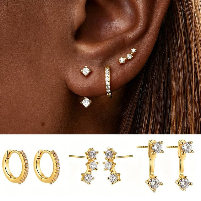 Piercing-Ohrringe, 14k vergoldet, Zirkonia, Damen - Bild 1