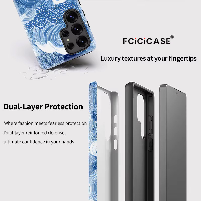 Fcicicase Handyhülle für Samsung Galaxy S26 Plus, S26 Ultra und S26 Edge mit Meereswellen-Druck in Blau, stoßfest und matt aus Acryl - Bild 3