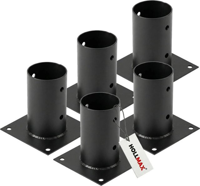 HOLLMAX Pfostenträger Set 5 Stück Aufschraubhülse für Rundholzpfosten 80 mm in Schwarz matt - Bild 1