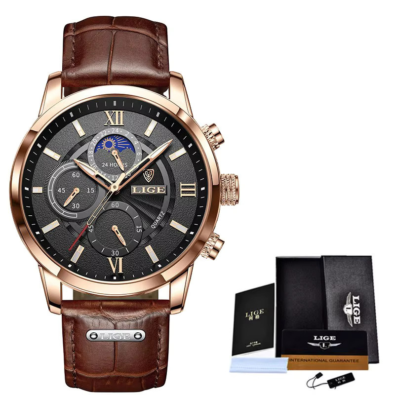 LIGE Armbanduhr, Quarz, Leder, Weiß, Herren - Bild 6