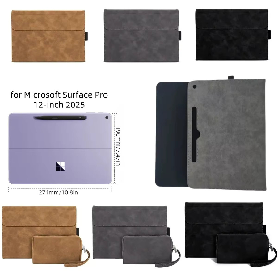 YNMIWEI Business-Hülle für Microsoft Surface Pro 12 Zoll (2025) aus PU-Leder in Braun mit Mehrfach-Winkelansicht-Ständer und Tastaturhalterung - Bild 4