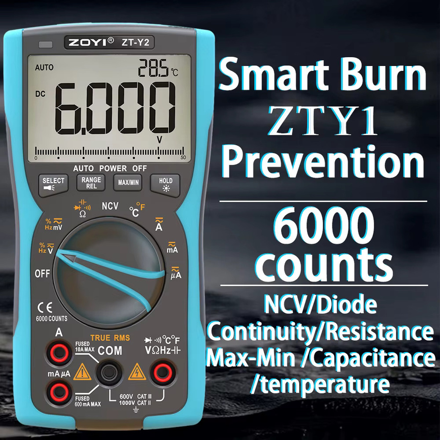 ZOYI ZY-Y2 Professionelles Digitalmultimeter in Blau für AC/DC Spannung, Strom, NCV, Kapazität, Widerstand, Hertz und Summer - Bild 2