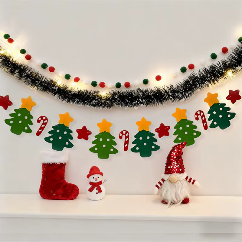 IFITU PUBO Weihnachtliche Hängende Girlande mit Sternen und Bäumen in Bunt für Weihnachtsdekoration und Partys - Bild 2