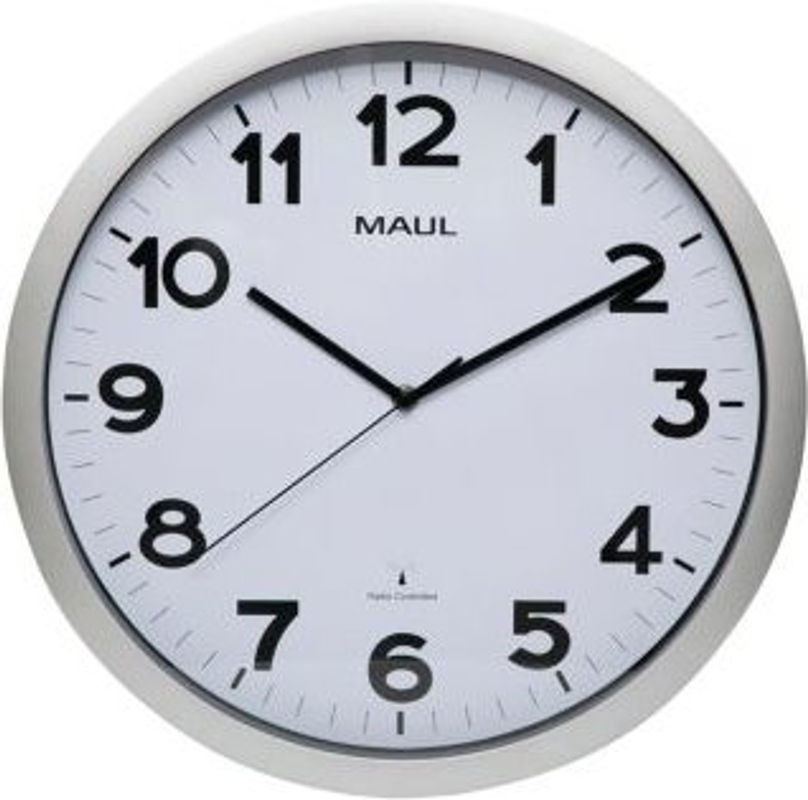 MAULstep Funk Wanduhr in Silber mit schwarzen arabischen Ziffern, rund, Durchmesser: 35 cm - Bild 1