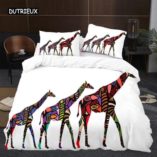 Bettwäscheset Giraffe mit Tiermotiv im Ethnic-Stil von Binchi Outdoor Product, Farbe Weiß, B/H: 135 x 200 cm - Bild 1