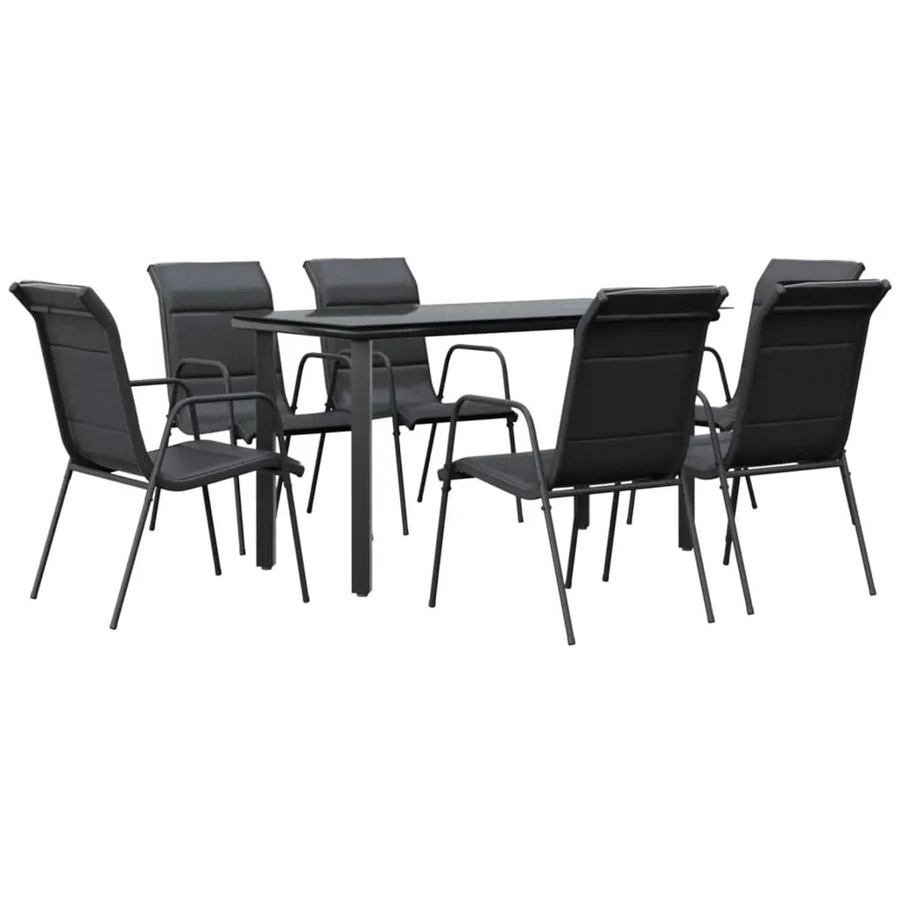 vidaXL 7-teilige Garten-Essgruppe aus Stahl und Textilene in Schwarz mit Glastisch für Terrasse und Außenbereich, B/T/H: 110 x 70 x 74 cm - Bild 2