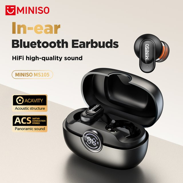 MINISO Bluetooth In-Ear Kopfhörer in Schwarz mit KI-Übersetzungsfunktion, Geräuschunterdrückung und 30 Stunden Wiedergabezeit - Bild 1