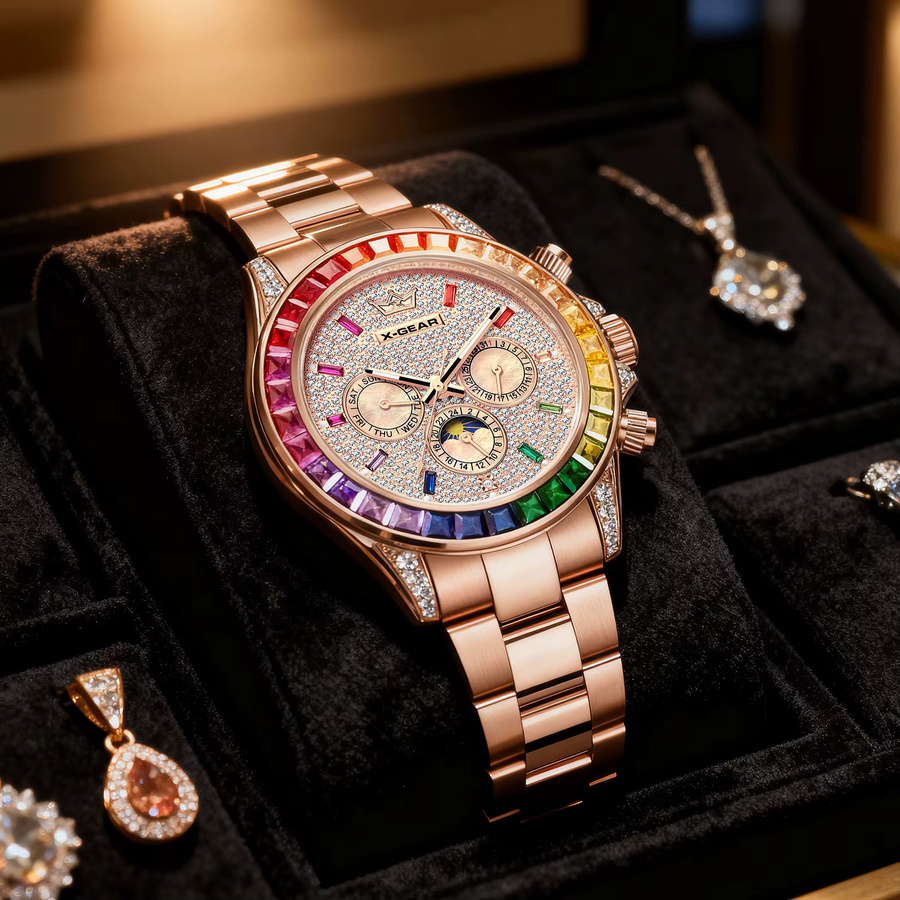 X-GEAR Armbanduhr, mechanische Uhr, Roségold, Edelstahl, Diamantbesetzt, Herren - Bild 2