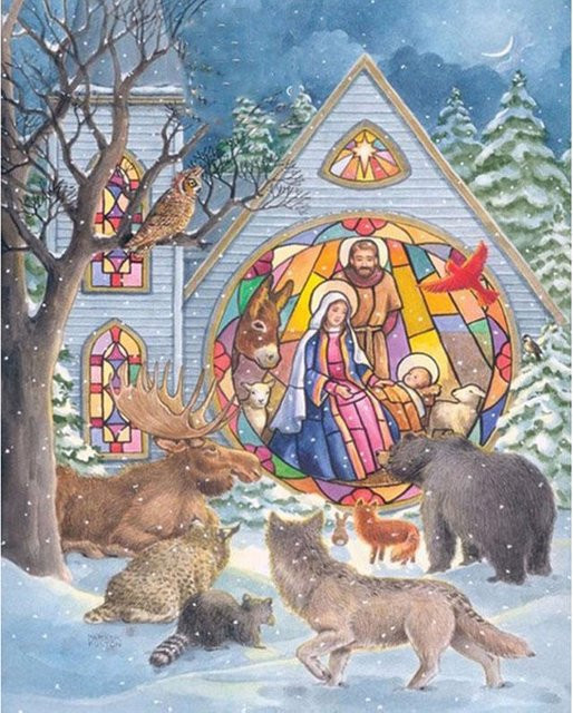 FIYO Diamantmalerei 3D Motiv Tiere und Familie mit runden Steinen, Beige, B/H: 20 x 30 cm - Bild 1