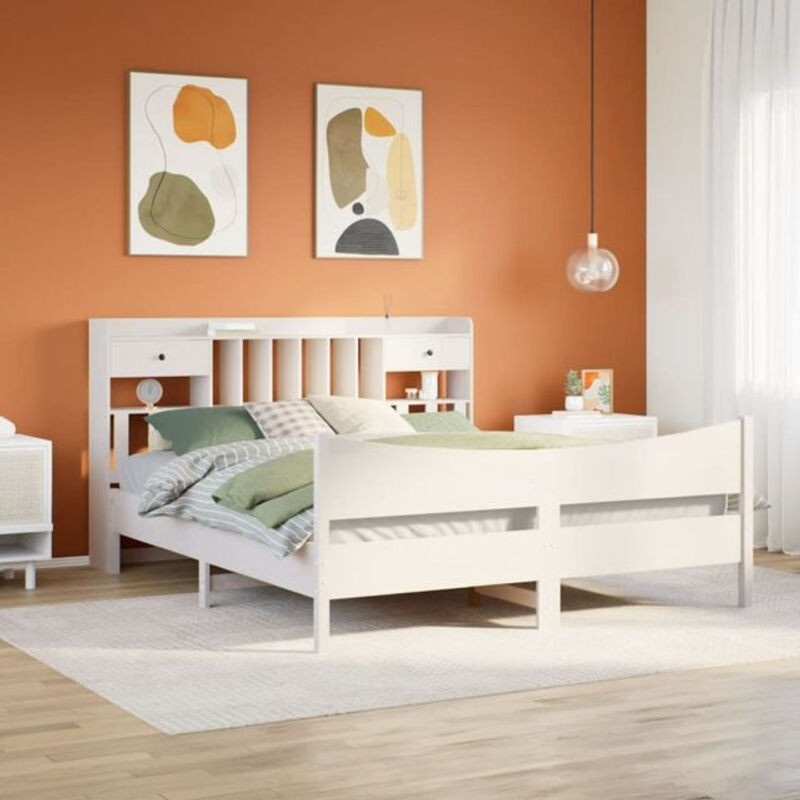 Massivholzbett aus Kiefernholz von vidaxl in Weiß, B/T/H: 180 x 200 cm, Skandinavischer Stil ohne Matratze - Bild 1