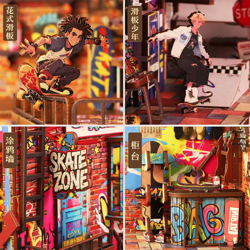 DIY Miniatur-Puppenhaus Buchnischen-Set von zuuton als 3D Holzpuzzle in Multicolor zur kreativen Schreibtisch-Dekoration - Bild 4