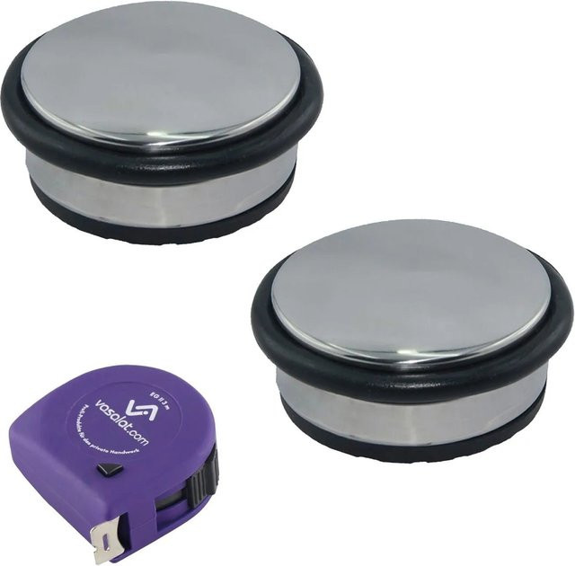 vasalat Set Türstopper schwer Edelstahl Poliert Silber Ø 95 mm, H 45 mm, 2 Stück - Bild 1
