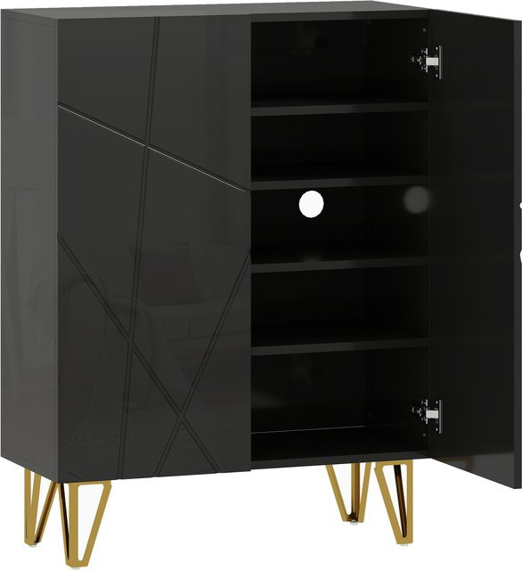 HOMCOM Schuhschrank mit 2 Türen und Soft-Close-Funktion, Schuhregal mit 3 verstellbaren Ablagen für 15-20 Paar Schuhe, Schwarz, B/T/H: 72 x 31,5 x 95 cm - Bild 1