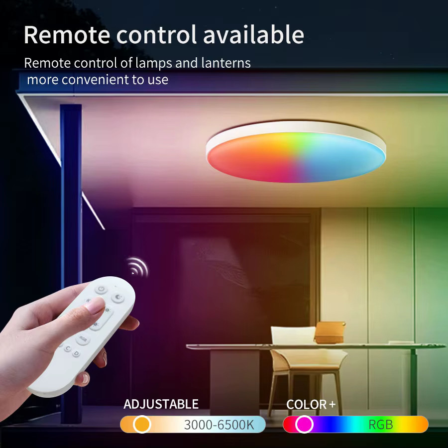 Tuya Smart LED Deckenleuchte RGB mit Wifi und RF Fernbedienung, Unterputz Einbauleuchte kompatibel mit Alexa und Google Assistant, Weiß oder Schwarz - Bild 2