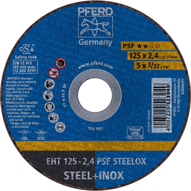PFERD Trennscheibe PSF EHT Steelox für Metall Durchmesser: 125 mm, Dicke: 2,4 mm - Bild 1