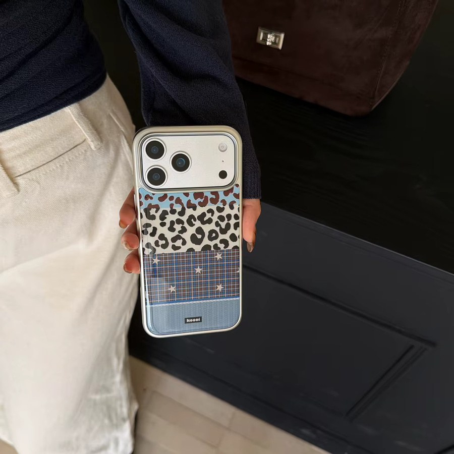 Handyhülle mit Leopardenmuster, Gittermuster und Sternen in Silber für iPhone 17 16 15 14 Pro Max, Multicolour - Bild 2