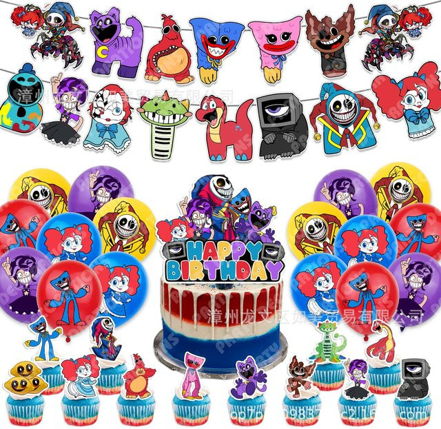 Omnira Poppy Playtime Geburtstagsparty Dekorationen Set in Mehrfarbig mit Luftballons, Banner und Kuchenaufsätzen für Kinder - Bild 1
