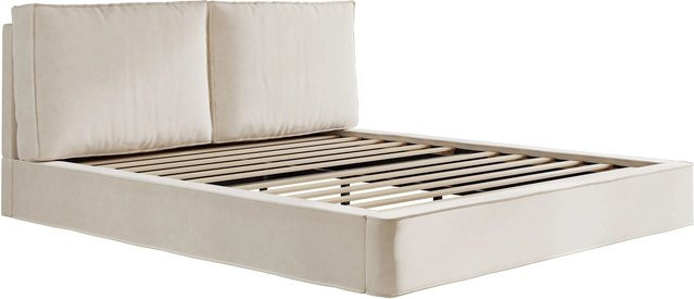 okwish Polsterbett mit Bettkasten in Beige, modernes Funktionsbett aus Chenille und Samt, B/T/H: 180 x 200 x 105 cm bis 231 x 200 x 196 cm - Bild 1