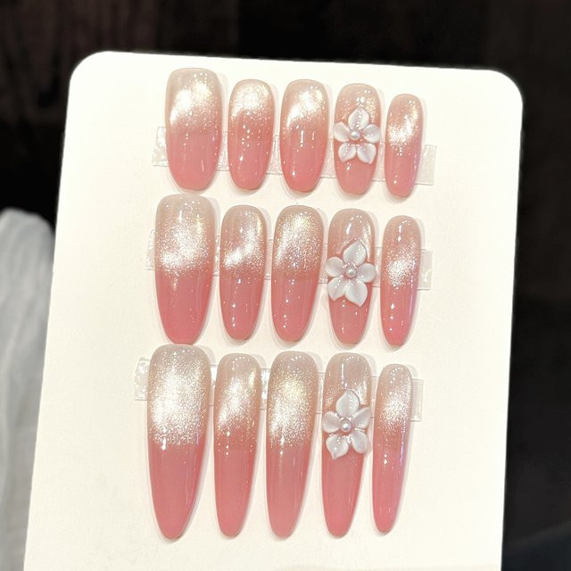 Künstliche Nägel, rosa Katzenaugen-Kirschblüten, Glänzend, 10 Stück, Damen - Bild 1