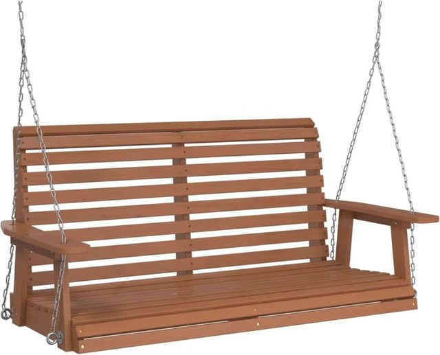 vidaXL Hollywoodschaukel aus massivem Tannenholz mit Metallketten in Braun, B/T/H: 220 x 122,5 x 63 cm - Bild 1