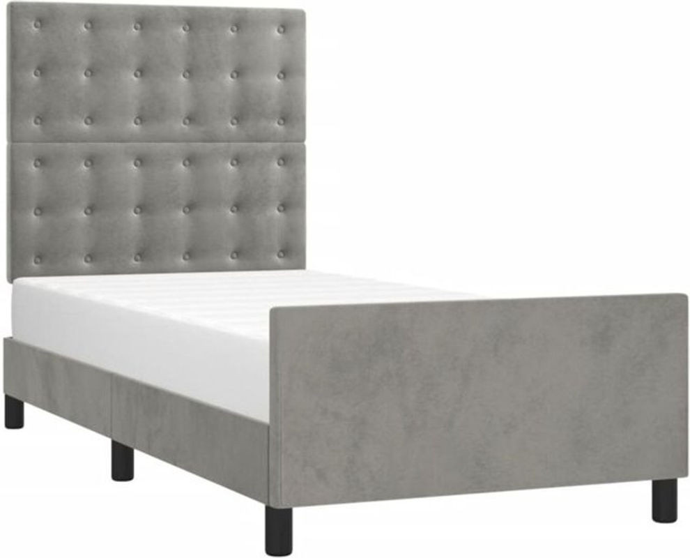 Vidaxl Polsterbett aus Samt und Massivholz in Grau, B/T/H: 90 x 190 x 118 cm - Bild 1