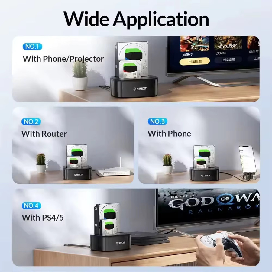 ORICO 2-Bay HDD Dockingstation SATA zu USB 3.0 Externes Festplattengehäuse für 2,5 und 3,5 Zoll HDD/SSD mit Offline-Klonfunktion, Schwarz - Bild 6