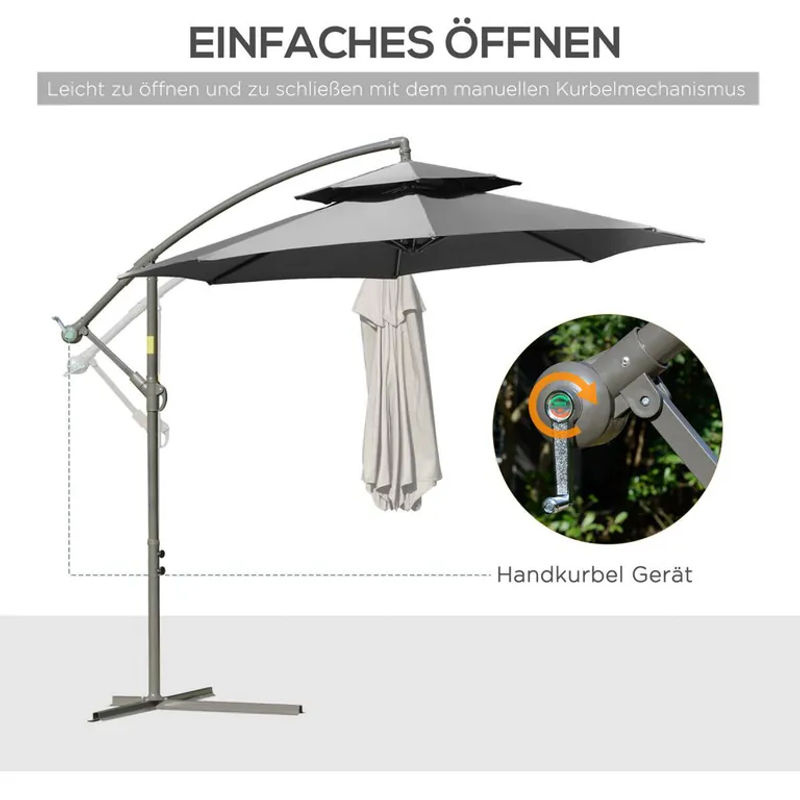 Outsunny Sonnenschirm mit Standfuß aus Polyester und Stahl in Hellgrau, Höhe: 245 cm, Breite: 267 cm - Bild 3