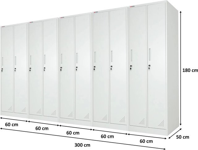 PROREGAL Spindschrank ELEPHANT aus Metall in Lichtgrau mit 2 Abteilen, Kleiderstange und Kleiderhaken, B/T/H: 180 x 60 x 50 cm - Bild 1