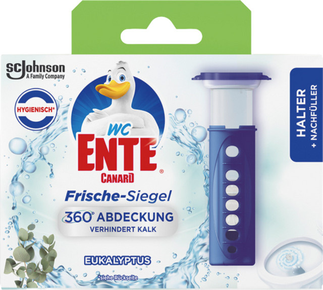 WC-Ente Frische-Siegel Eukalyptus ORIGINAL selbsthaftender WC-Stein in Blau, 36 ml - Bild 1