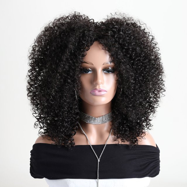 MAISI Afro-Perücke, schulterlang, schwarzbraun, lockig, Damen - Bild 1